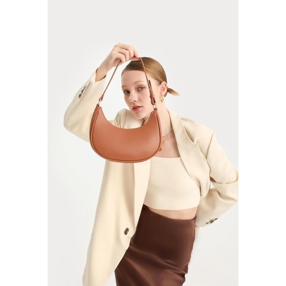 Women Brown Retro Classic Clutch Shoulder Tote Hand Bag With Zipper Closure - Picture 2 of 6